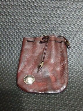 Classic Brown Leather Drawstring Pouch